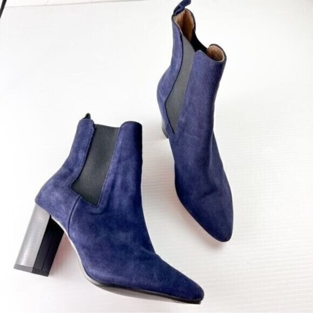 Antonio De Faria Booties womens 7.5 Blue Suede Block Heel Chelsea Boots
